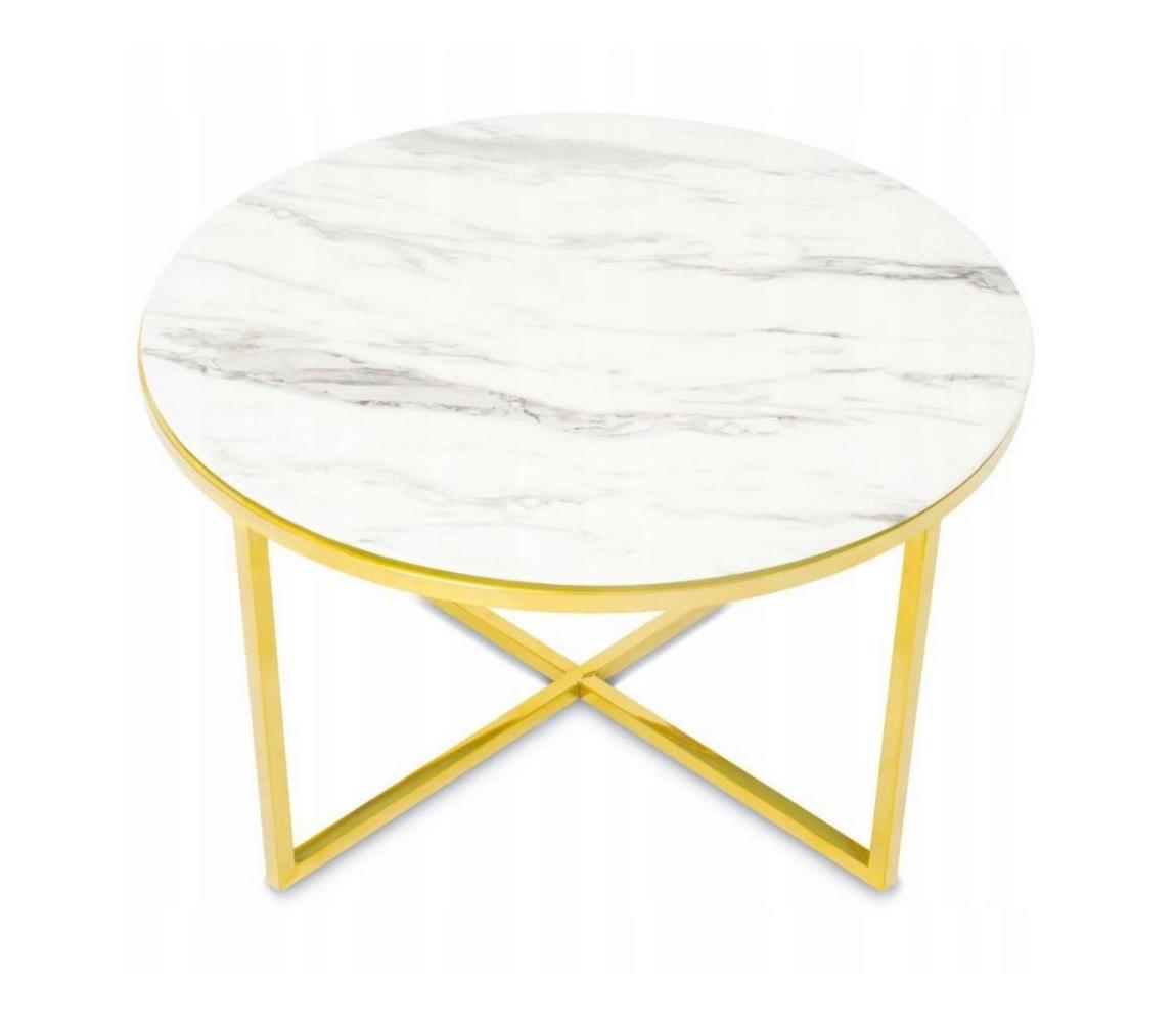 HowHomely Konferenční stolek VERTIGO 45x80 cm zlatá/bílý mramor 