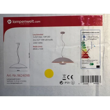 Lampenwelt - LED RGBW Stmívatelný lustr na lanku ARTHUR 1xE27/10W/230V Wi-Fi