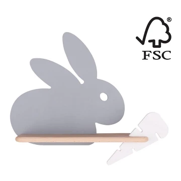 LED Dětské nástěnné svítidlo s poličkou RABBIT LED/4W/230V šedá/bílá/dřevo, FSC certifikováno