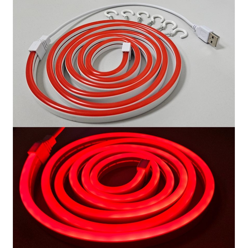 LED Flexibilní pásek NEON LED/5V USB 1,8 m červená