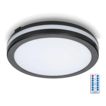 LED Koupelnové stropní svítidlo se senzorem LED/18W/230V 3000/4000/6500K IP65 pr. 30 cm černá + dálkové ovládání