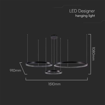 LED Lustr na lanku 3xLED/19W/230V 4000K černá