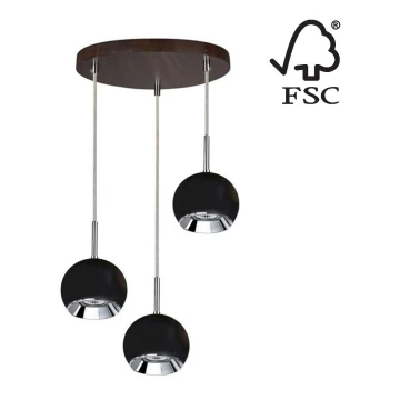 LED Lustr na lanku BALL WOOD 3xGU10/5W/230V buk – FSC certifikováno