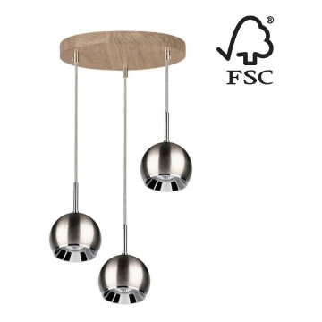 LED Lustr na lanku BALL WOOD 3xGU10/5W/230V dub – FSC certifikováno