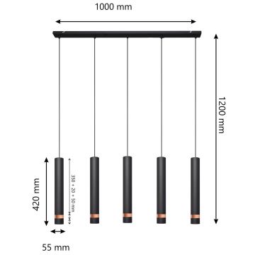 LED Lustr na lanku TUBA 5xGU10/6,5W/230V černá/měděná