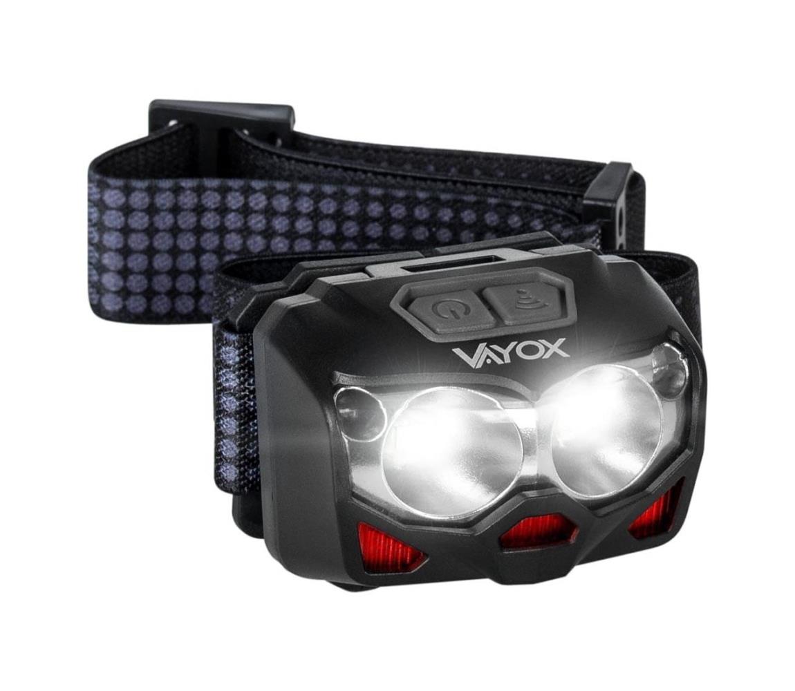 Vayox LED Nabíjecí čelovka se senzorem 2xLED/5W/5V/3xAAA IP65 500 lm 10,5 h 1200 mAh BX0007