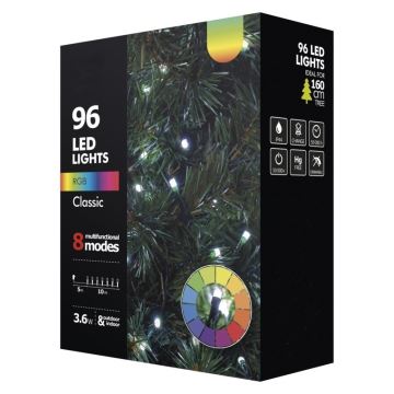 LED RGB Venkovní vánoční řetěz 96xLED/8 funkcí 15m IP44