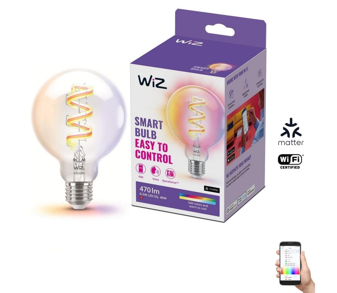 WiZ LED RGBW Stmívatelná žárovka G95 E27/6,3W/230V 2200-6500K Wi-Fi - WiZ WI0131