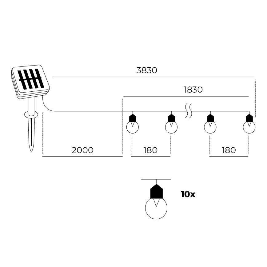 LED - Solární řetěz 10xLED/0,12W/1,2V 1xAA IP44 6000K