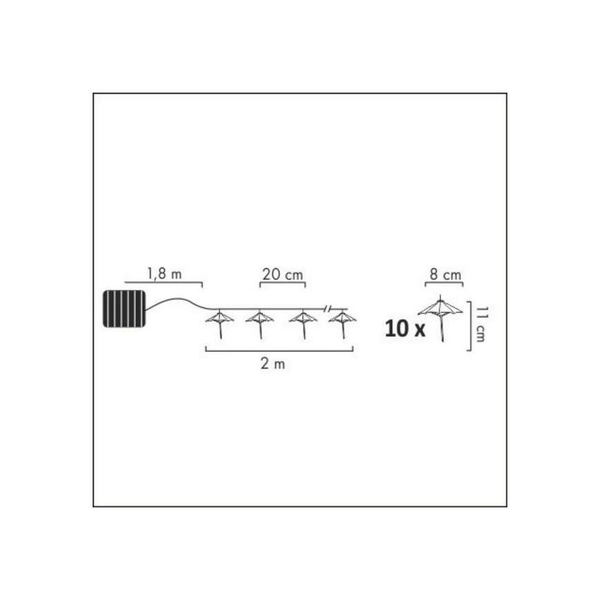 LED Solární řetěz 10xLED/1,2V 3,8 m IP44 deštníky