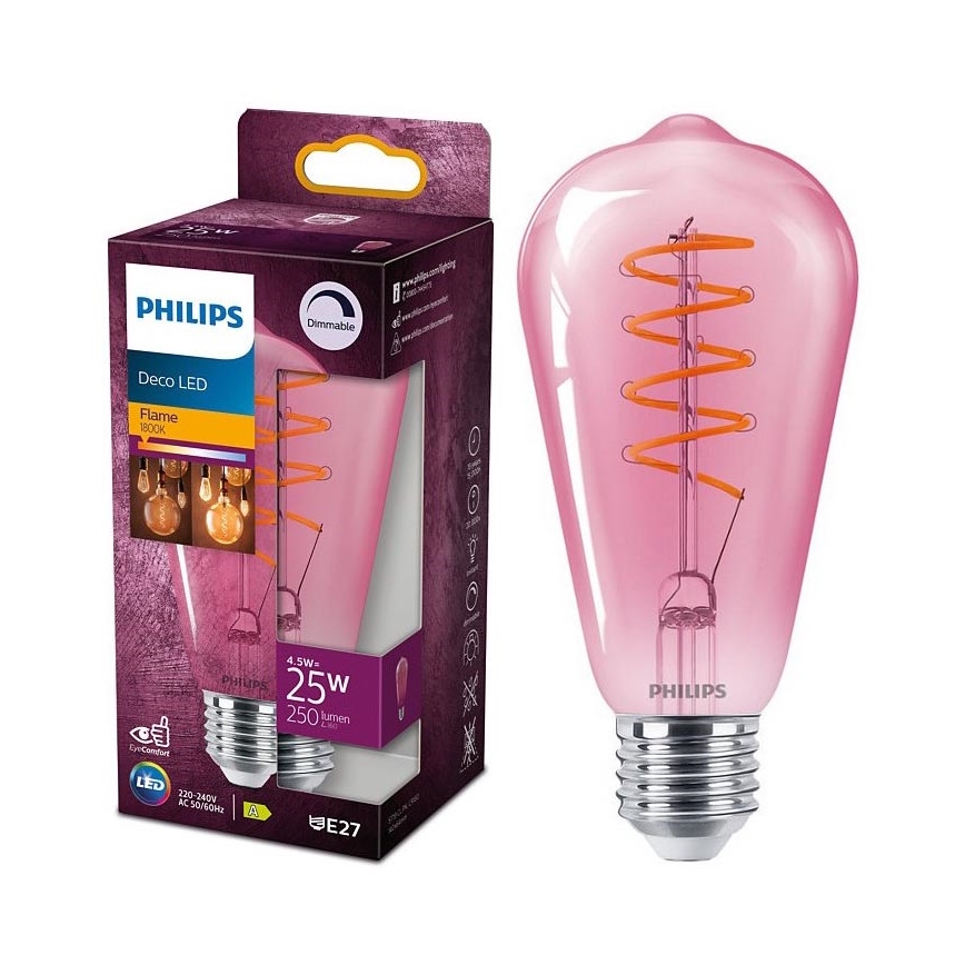 LED Stmívatelná žárovka DECO Philips ST64 E27/4,5W/230V 1800K