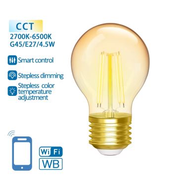 LED Stmívatelná žárovka FILAMENT G45 E27/4,5W/230V 2700-6500K Wi-Fi - Aigostar