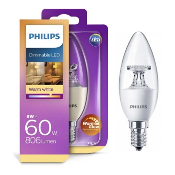 LED Stmívatelná žárovka Philips Warm Glow E14/8W/230V 2200-2700K 