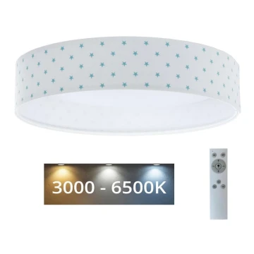 LED Stmívatelné dětské stropní svítidlo SMART GALAXY KIDS LED/24W/230V 3000-6500K hvězdičky bílá/tyrkysová + dálkové ovládání
