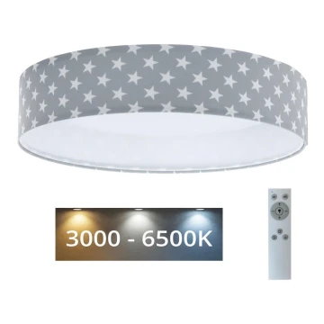 LED Stmívatelné dětské stropní svítidlo SMART GALAXY KIDS LED/24W/230V 3000-6500K hvězdičky šedá/bílá + dálkové ovládání