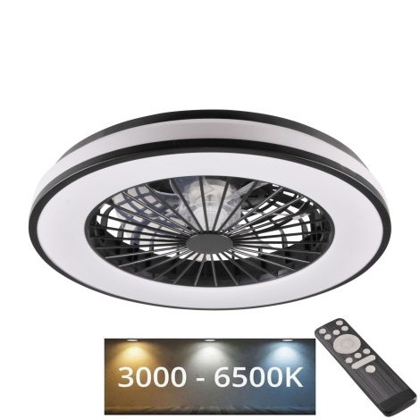 LED Stmívatelné stropní svítidlo s ventilátorem LED/48W/230V 3000-6500K černá + dálkové ovládání