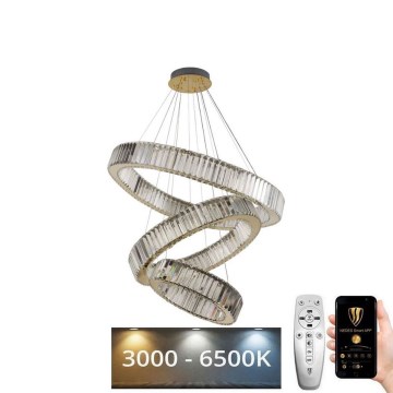 LED Stmívatelný křišťálový lustr na lanku LED/115W/230V 3000-6500K chrom/zlatá + dálkové ovládání