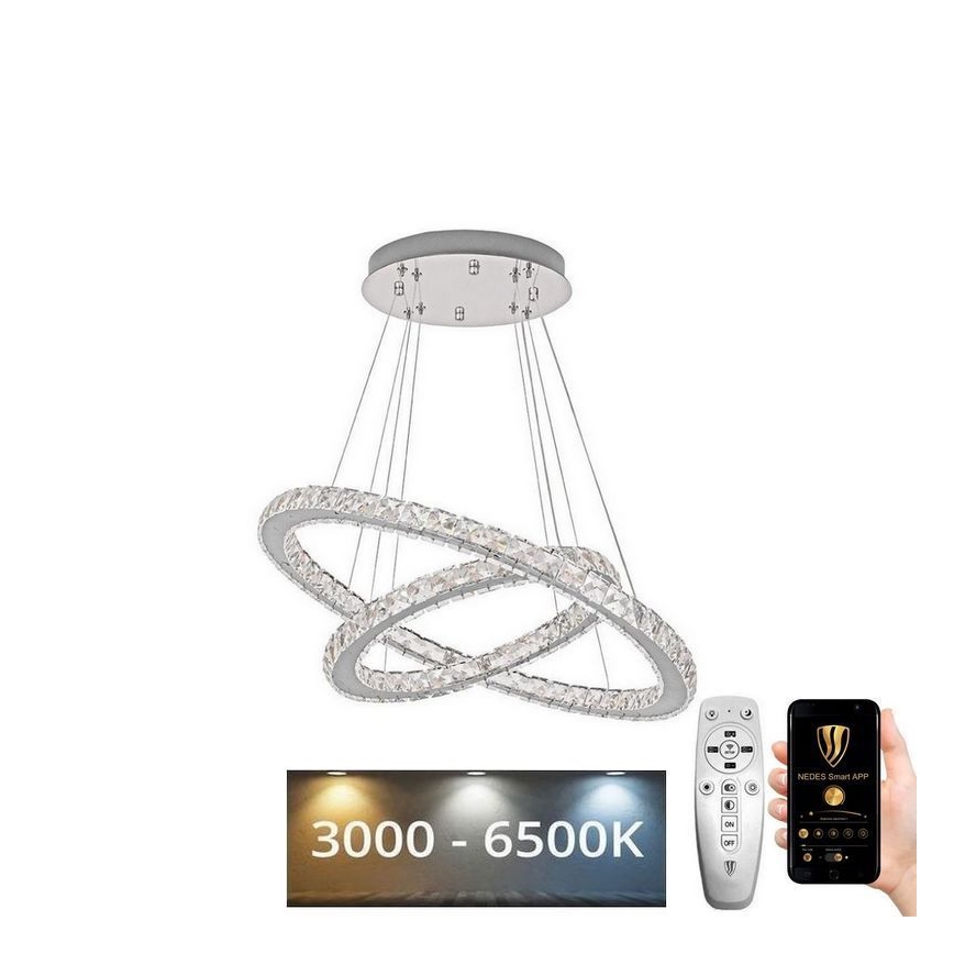 LED Stmívatelný křišťálový lustr na lanku LED/115W/230V 3000-6500K stříbrná + dálkové ovládání