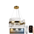LED Stmívatelný křišťálový lustr na lanku LED/130W/230V 3000-6500K zlatá + dálkové ovládání