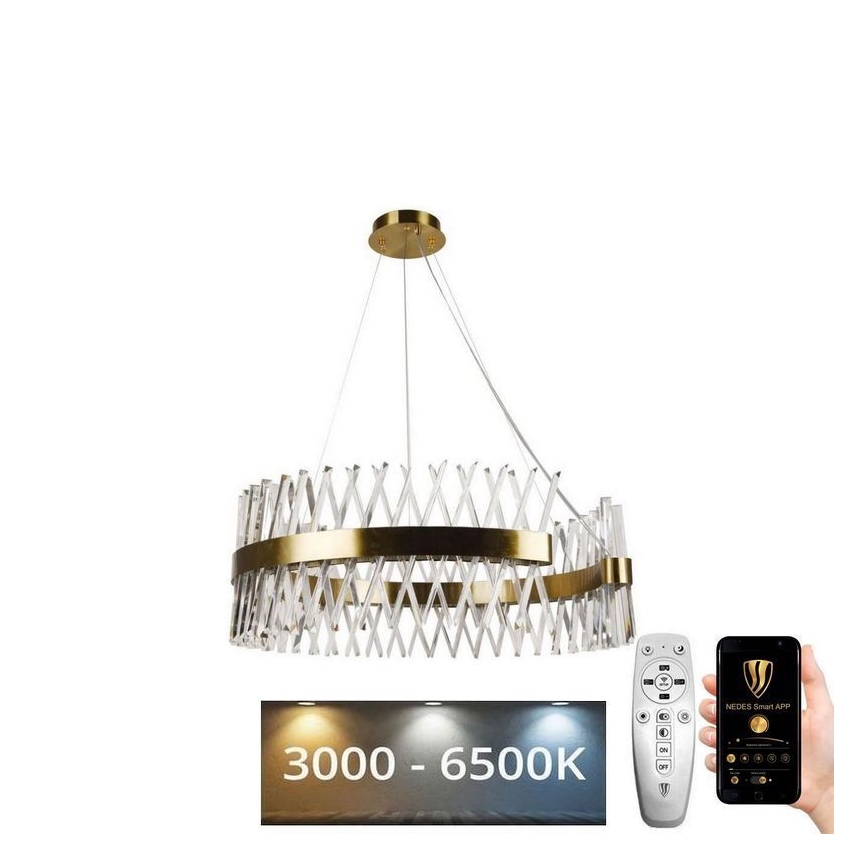LED Stmívatelný křišťálový lustr na lanku LED/175W/230V 3000-6500K zlatá + dálkové ovládání