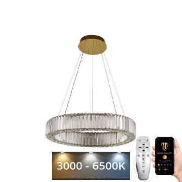 LED Stmívatelný křišťálový lustr na lanku LED/40W/230V 3000-6500K chrom/zlatá + dálkové ovládání