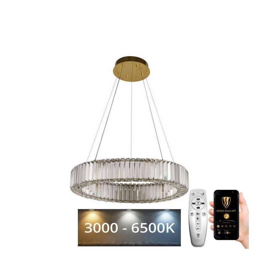 LED Stmívatelný křišťálový lustr na lanku LED/40W/230V 3000-6500K chrom/zlatá + dálkové ovládání