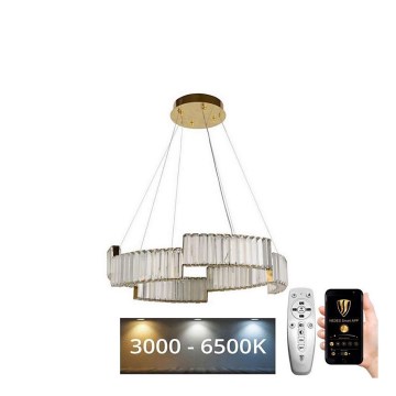 LED Stmívatelný křišťálový lustr na lanku LED/40W/230V 3000-6500K zlatá + dálkové ovládání