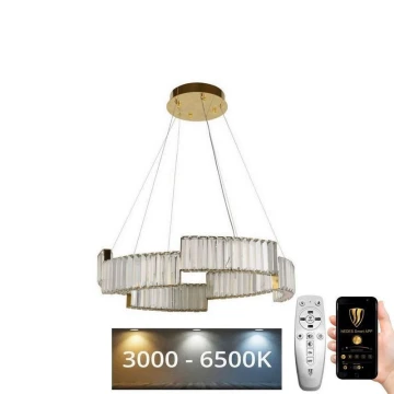 LED Stmívatelný křišťálový lustr na lanku LED/40W/230V 3000-6500K zlatá + dálkové ovládání