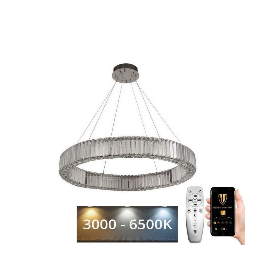 LED Stmívatelný křišťálový lustr na lanku LED/50W/230V 3000-6500K chrom + dálkové ovládání