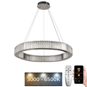 LED Stmívatelný křišťálový lustr na lanku LED/50W/230V 3000-6500K chrom + dálkové ovládání