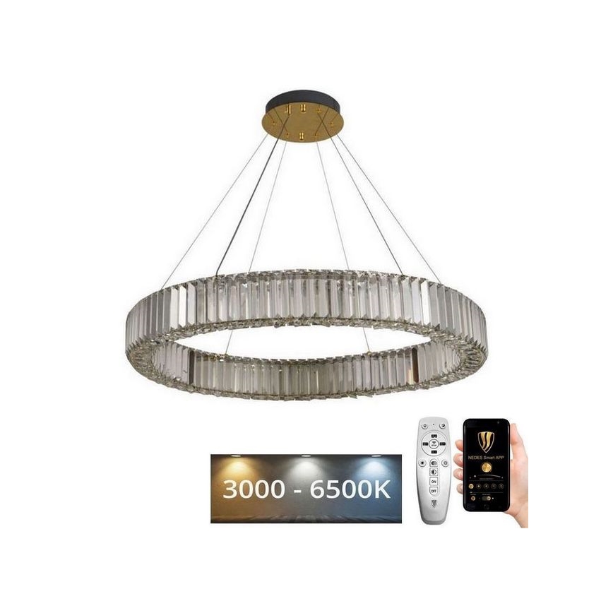 LED Stmívatelný křišťálový lustr na lanku LED/50W/230V 3000-6500K chrom/zlatá + dálkové ovládání