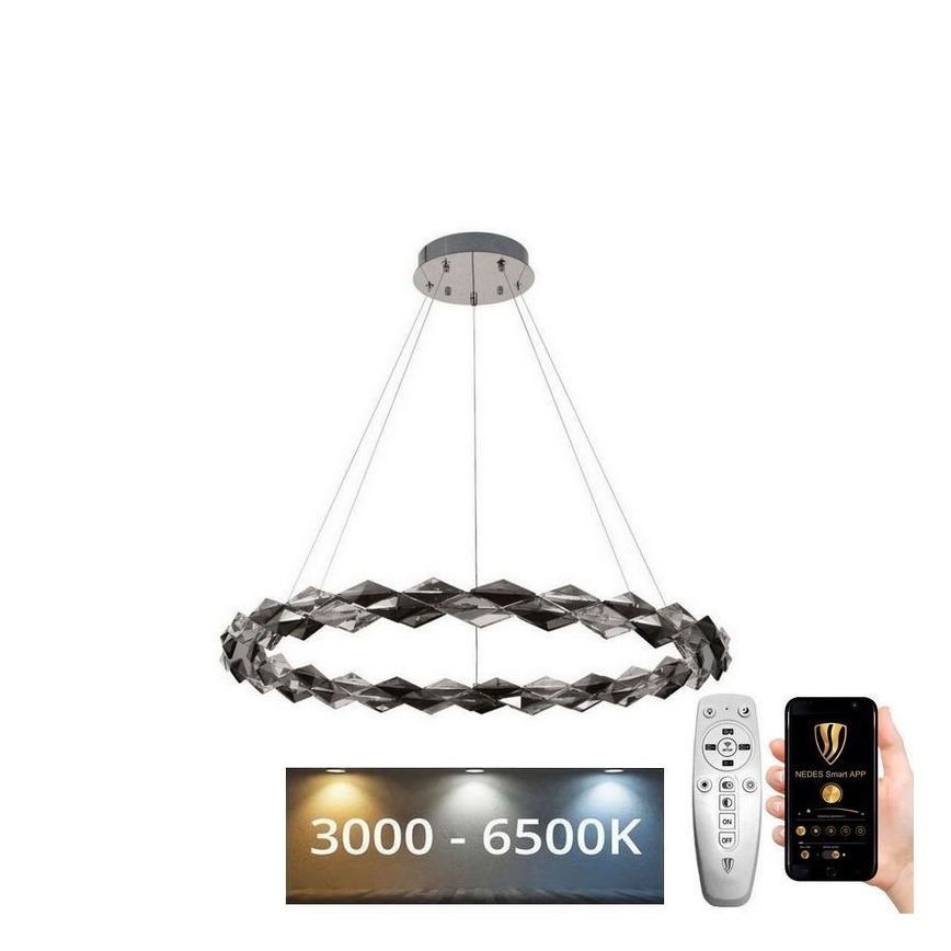 LED Stmívatelný křišťálový lustr na lanku LED/55W/230V 3000-6500K chrom + dálkové ovládání