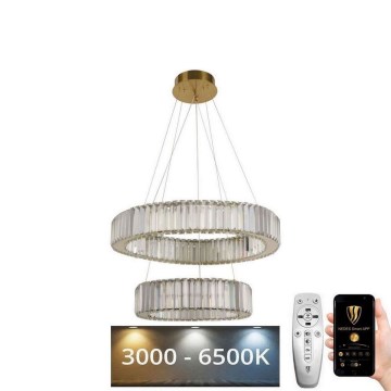 LED Stmívatelný křišťálový lustr na lanku LED/65W/230V 3000-6500K chrom/zlatá + dálkové ovládání