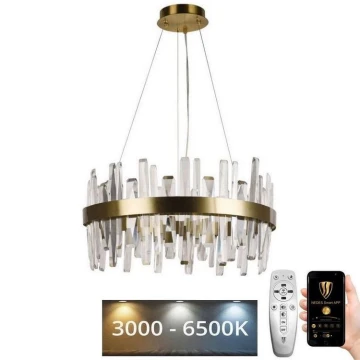 LED Stmívatelný křišťálový lustr na lanku LED/80W/230V 3000-6500K zlatá + dálkové ovládání