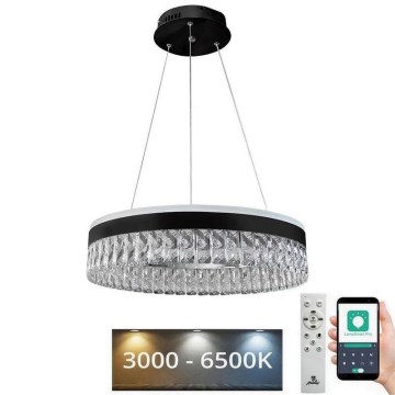 LED Stmívatelný křišťálový lustr na lanku LED/90W/230V 3000-6500K černá + dálkové ovládání