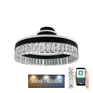 LED Stmívatelný křišťálový přisazený lustr LED/75W/230V 3000-6500K černá + dálkové ovládání