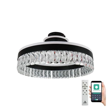 LED Stmívatelný křišťálový přisazený lustr LED/75W/230V 3000-6500K černá + dálkové ovládání