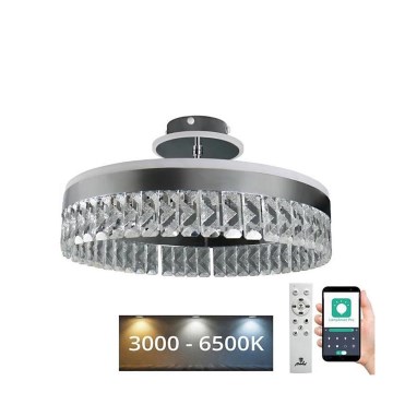 LED Stmívatelný křišťálový přisazený lustr LED/75W/230V 3000-6500K chrom + dálkové ovládání