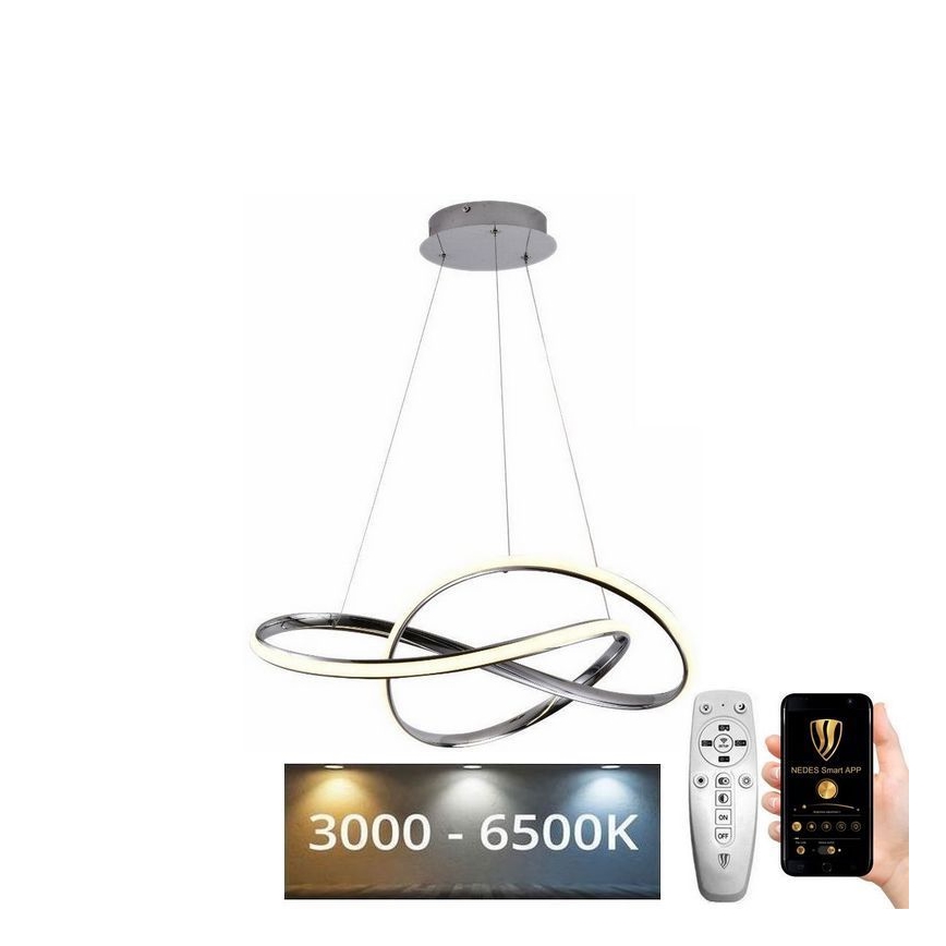 LED Stmívatelný lustr na lanku LED/70W/230V 3000-6500K chrom + dálkové ovládání