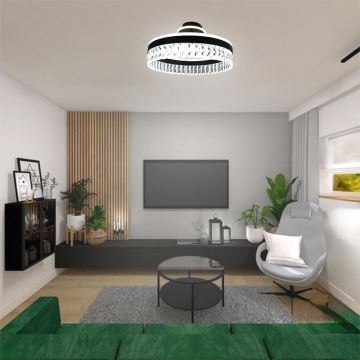 LED Stmívatelný křišťálový přisazený lustr LED/75W/230V 3000-6500K černá + dálkové ovládání