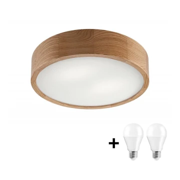 LED Stropní svítidlo OAK 2xE27/10W/230V dub pr. 37 cm