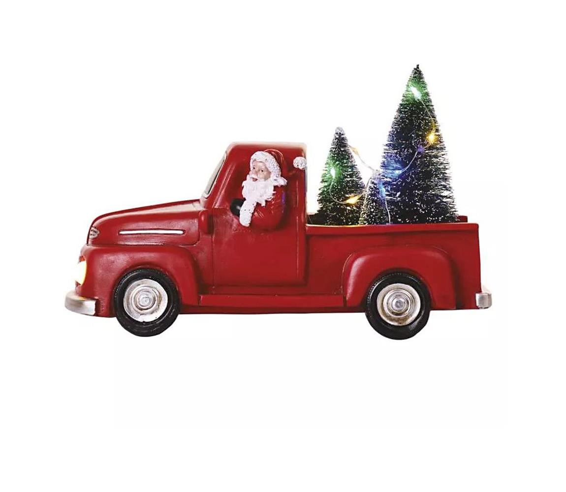  DCLW09 LED dekorace – Santa v autě s vánočními stromky, 10 cm, 3x AA, vnitřní, multicolor