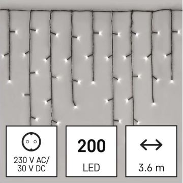 LED Vánoční venkovní řetěz 200xLED/8 módů 8,6m IP44 studená bílá