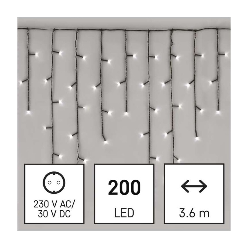 LED Vánoční venkovní řetěz 200xLED/8 módů 8,6m IP44 studená bílá