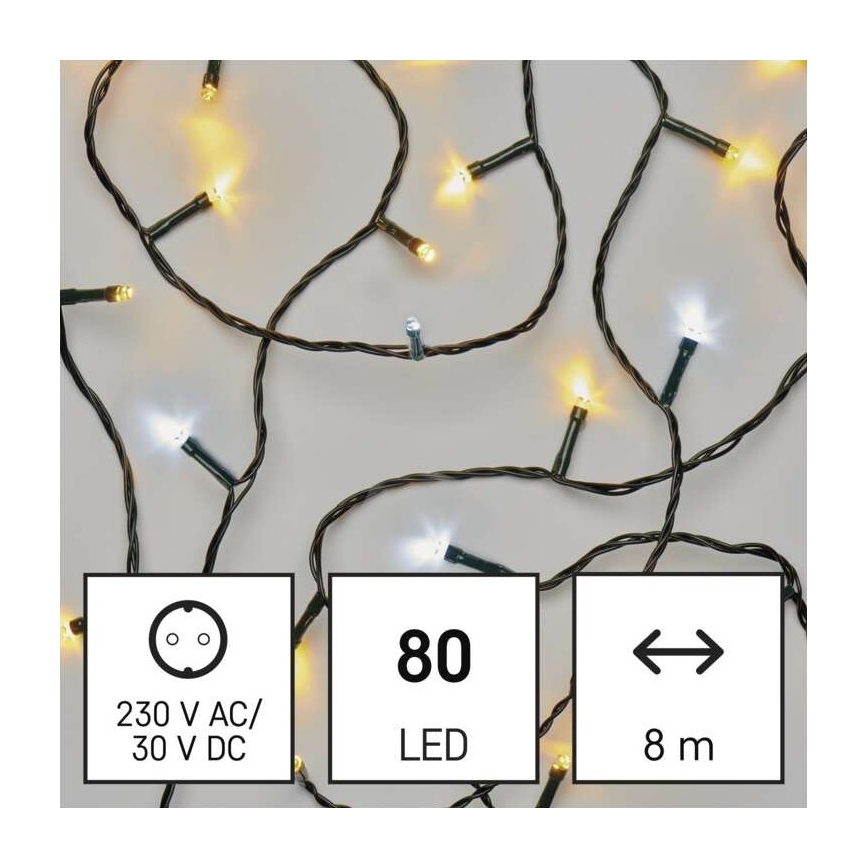 LED Vánoční venkovní řetěz 80xLED/2 funkce 13m IP44 teplá/studená bílá