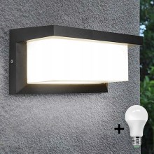 LED Venkovní nástěnné svítidlo s žárovkou se senzorem soumraku NEELY 1xE27/9W/230V IP54 antracit