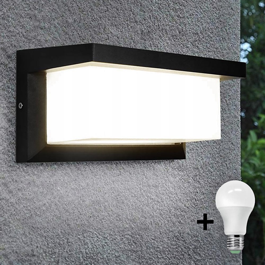 LED Venkovní nástěnné svítidlo s žárovkou se senzorem soumraku NEELY 1xE27/9W/230V IP54 černá