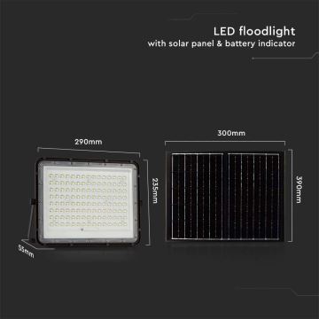 LED Venkovní solární reflektor LED/200W/3,2V 4000K černá IP65 + dálkové ovládání