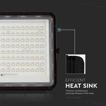 LED Venkovní solární reflektor LED/20W/3,2V 6400K černá IP65 + dálkové ovládání