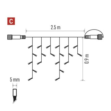 LED Venkovní vánoční řetěz 100xLED/2,5x0,9m IP44 červená/vintage